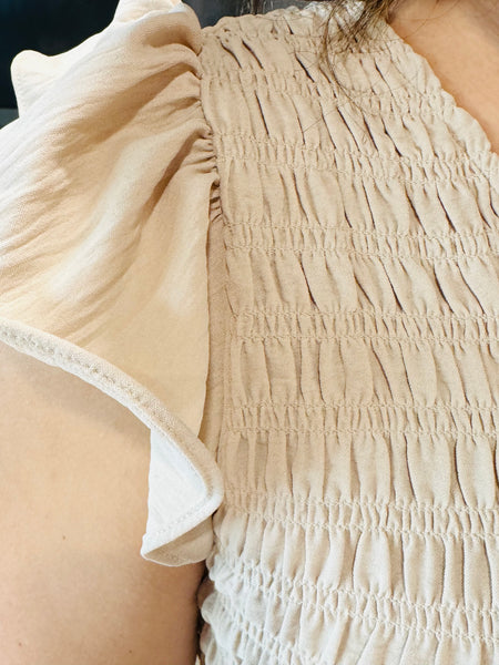Flutter Sleeves Dress - Khaki