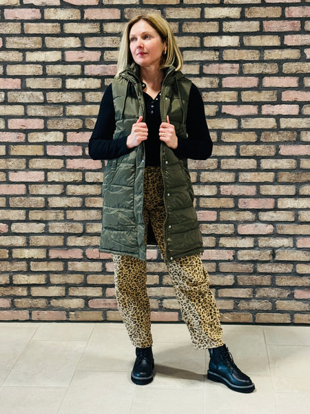 Long Puffer Vest - Olive