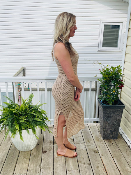 Crochet Midi Dress - Khaki