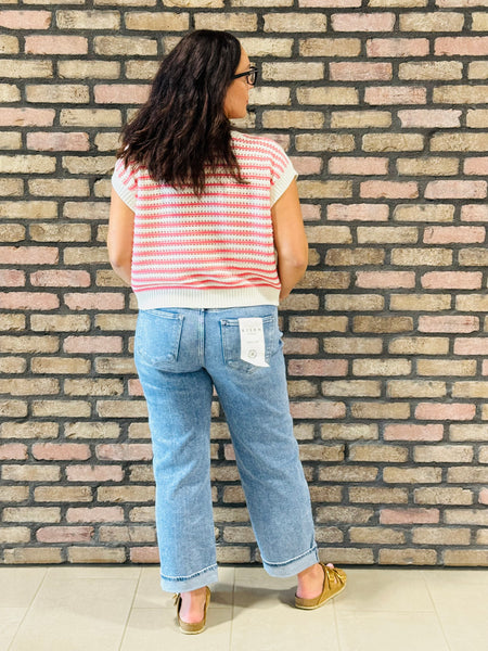 Striped Sleeveless Top - Taffy Pink