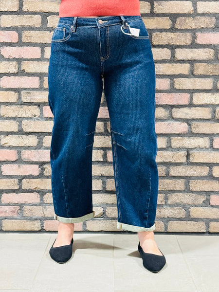 Textured Barrel Jeans - Dark Wash