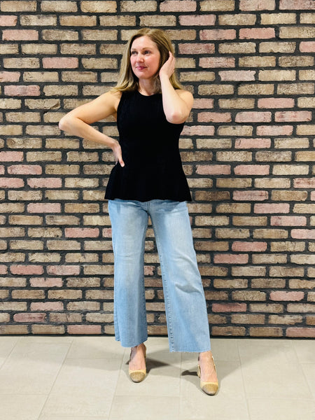 Cable Knit Peplum Top - Black