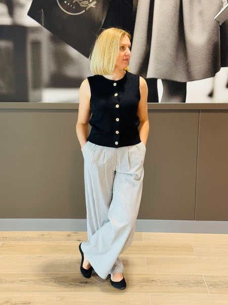 Striped Pleated Wide Pants - Grey