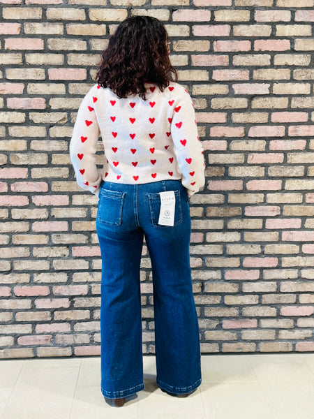 Wide Leg Slanted Pocket Jeans - Dark