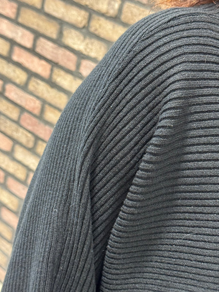 Boat Neck Balloon Sleeves Sweater - Black