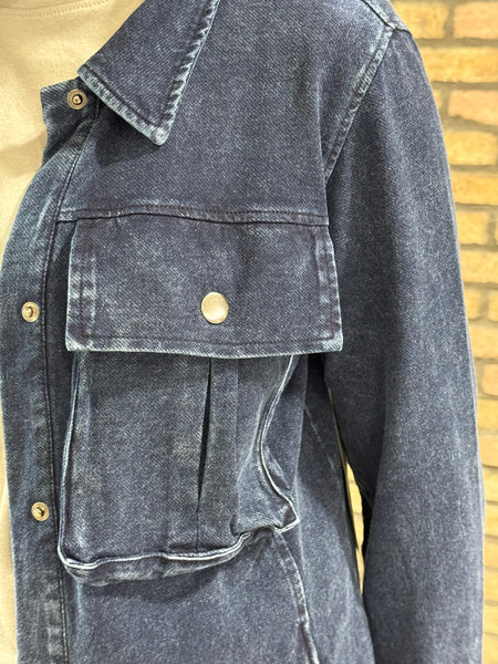 Cotton Blend Mineral Wash Shacket - Denim