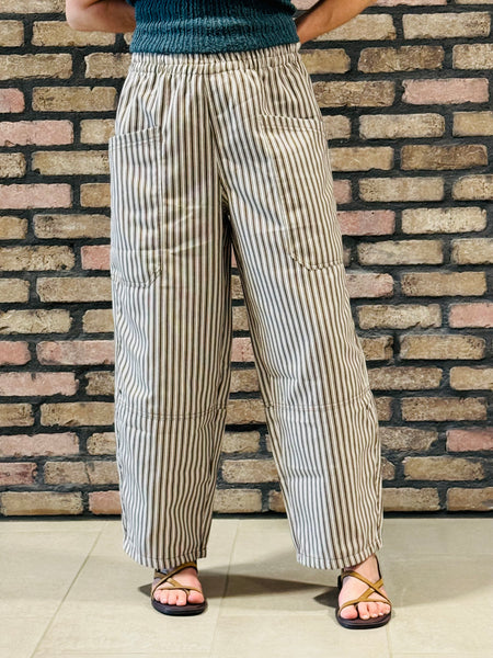 Striped Wide Pants - Brown