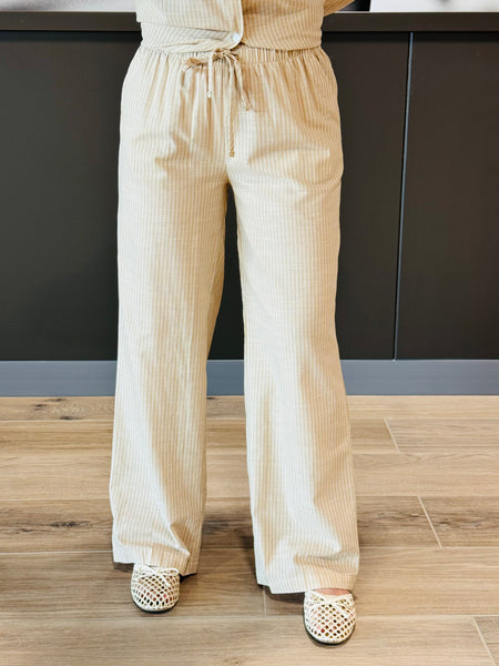 Striped Gauze Pants - Beige