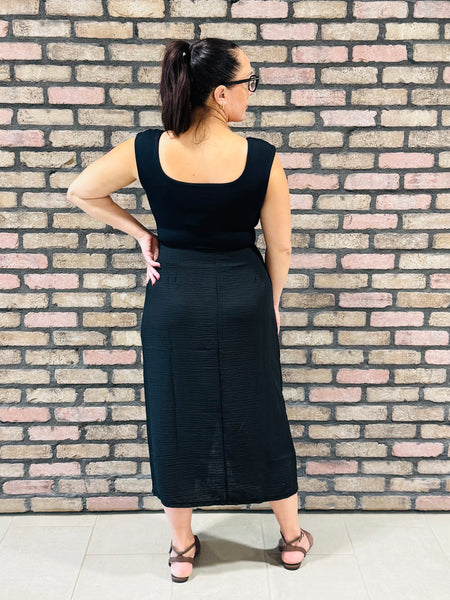 Crinkle Woven Wrap Skirt - Black