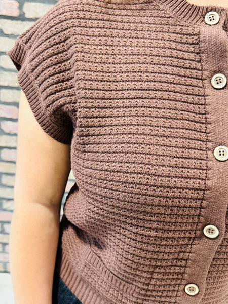 Button Down Cardigan Vest - Chocolate