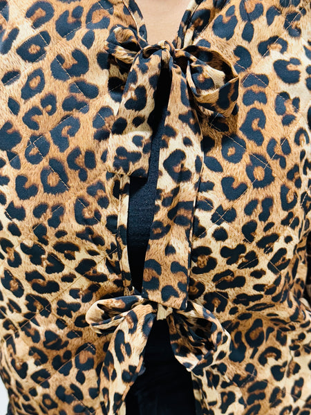 Leopard Bow Tie Front Jacket - Mocha