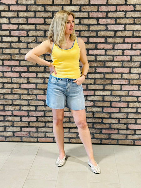 Sleeveless Embroidered Sweater Top - Yellow/Deep Blue