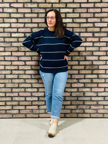 Oversized Striped Sweater - Navy