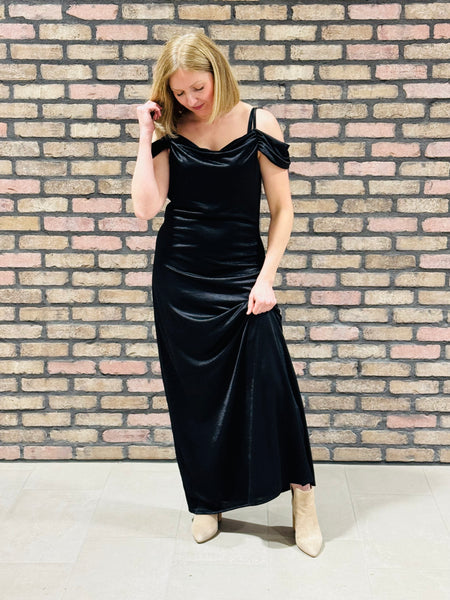 Cowl Neck Strap Maxi Dress - Black