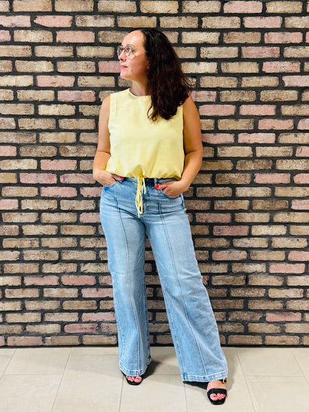 Sand Washed Sleeveless Linen Top - Creamy Yellow