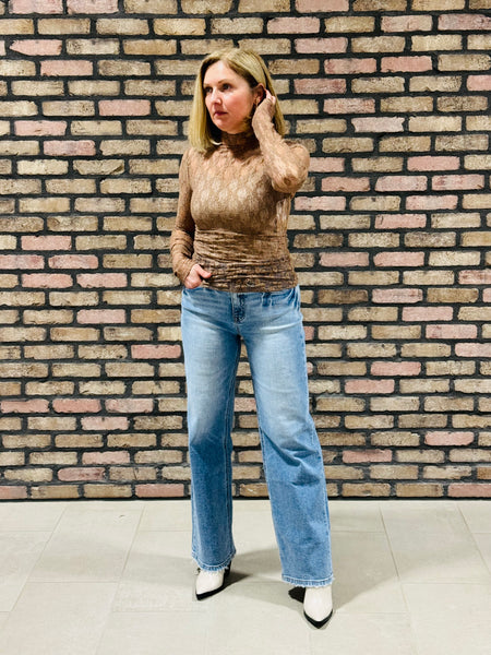 Fitted Sheer Mesh Top - Mocha