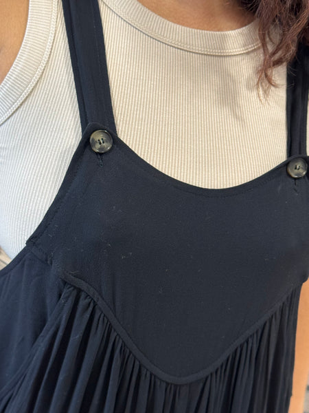 Woven Rayon Crepe Overalls - Black