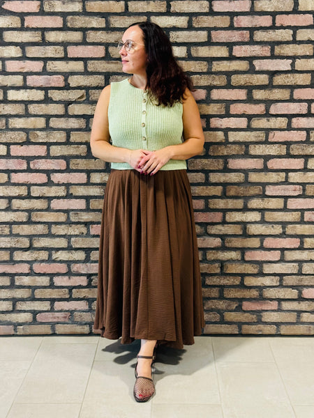 Sleeveless Button Down Cardigan - Lt Olive
