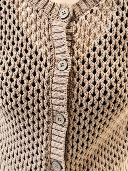 Crochet Sweater Cardigan - Brown