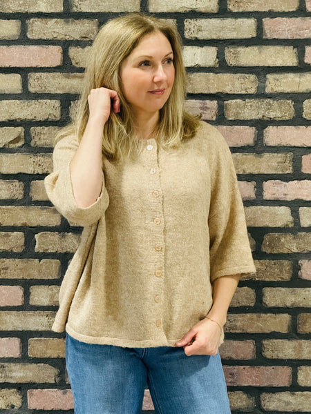 Half Sleeve Cardigan Sweater - H Mocha