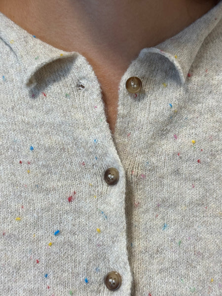 Collared Button Down Cardigan - Sand Beige