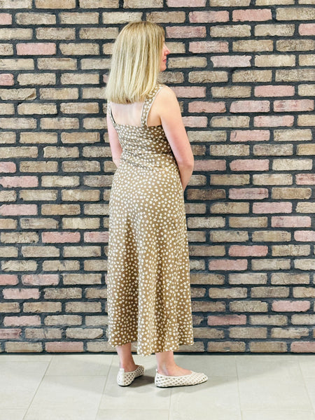 Sweetheart Neckline Midi Dress - Lt Brown