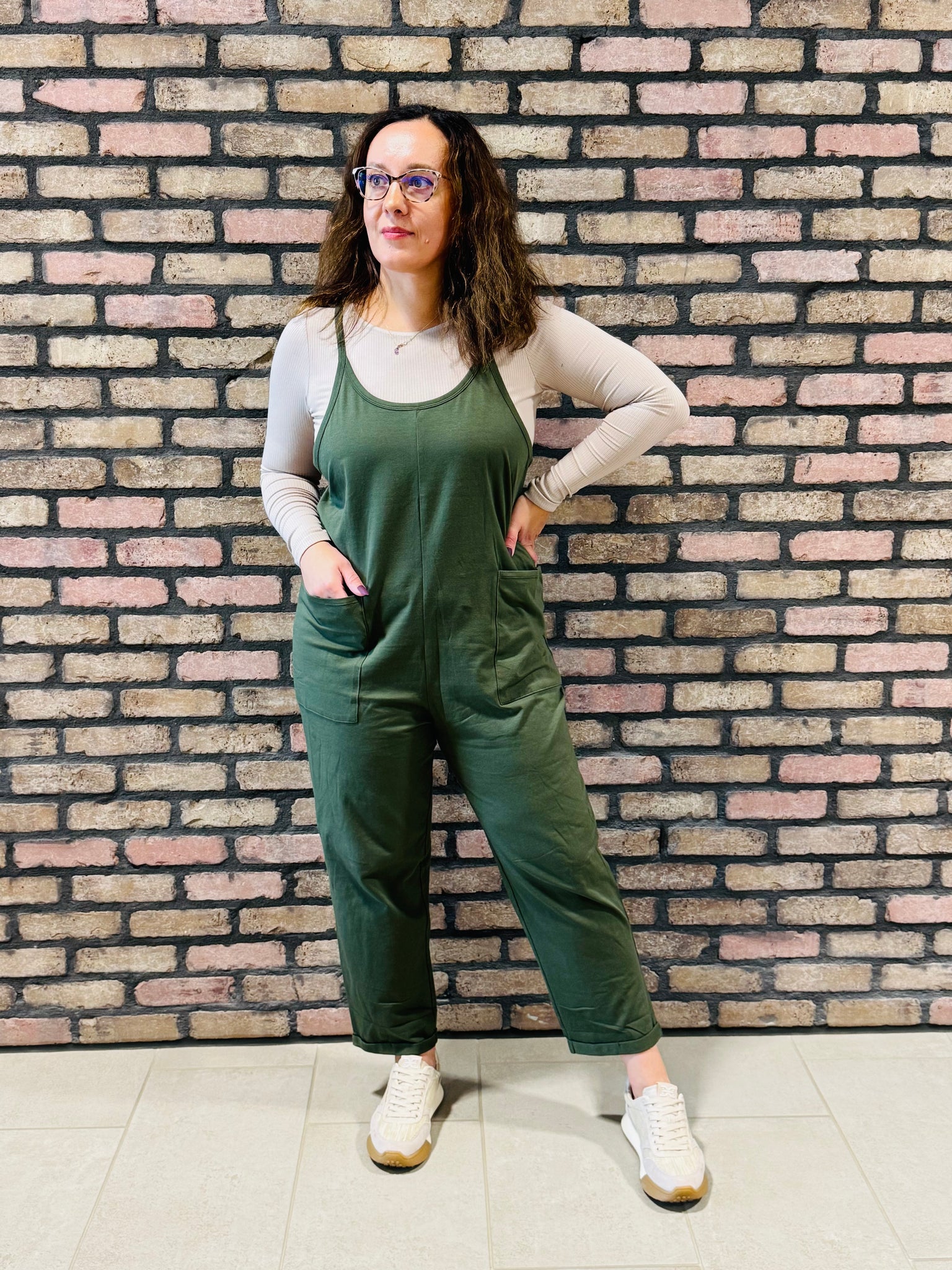 Spaghetti Straps Jumpsuit - DK Olive