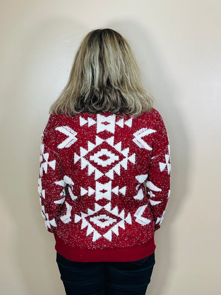 Aztec Pattern Sweater - Maroon
