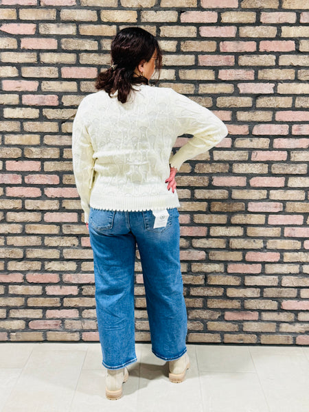 Textured Wave Pattern Sweater - Ivory