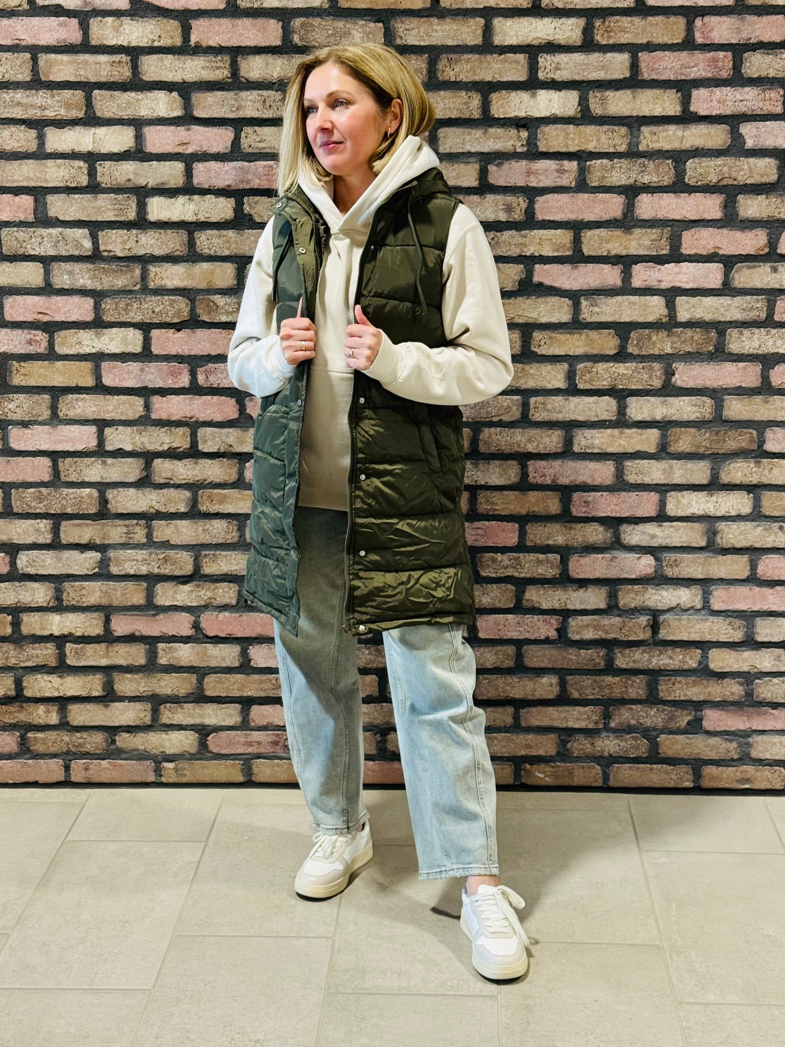 Long Puffer Vest - Olive