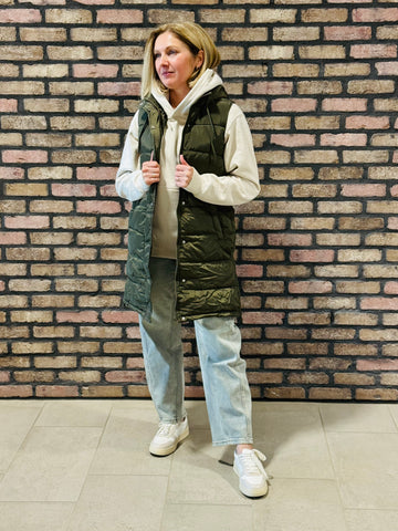 Long Puffer Vest - Olive