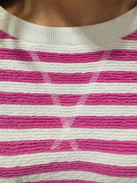 Textured Striped Pullover - Candy Pink