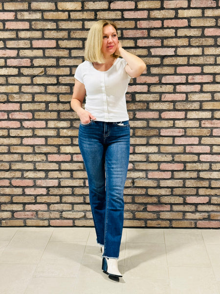 Buttons Detail Ribbed Tee - Off White