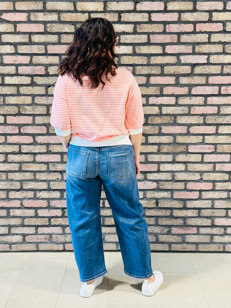 Striped Contrast Trim Top - Coral