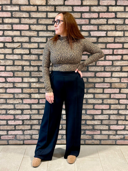 High Neck Animal Print Top - Taupe/Black