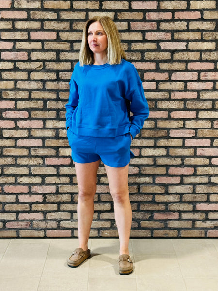 Fleece Sweatshirt & Shorts Set - Ocean Blue