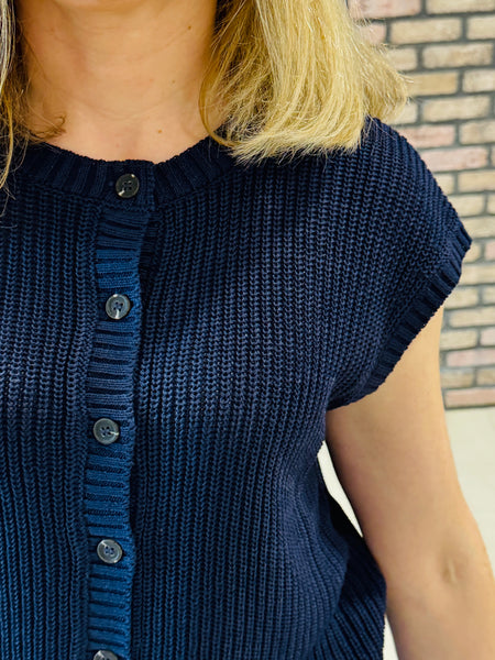 Button Down Cardigan Vest - Navy
