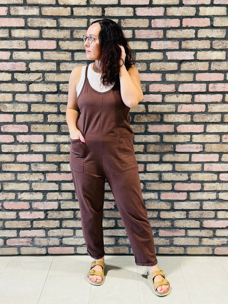 Spaghetti Straps Jumpsuit - Brown