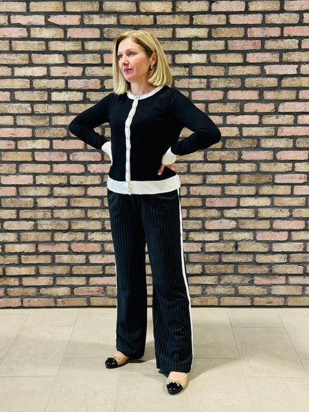 Striped Side Stripe Pants - Black