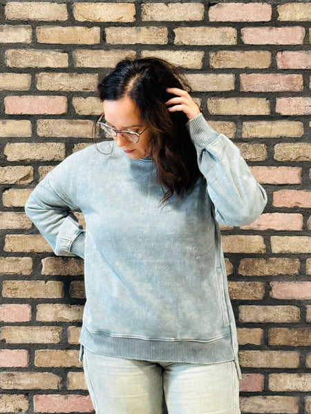 Acid Wash Fleece Pullover - Ash Jade