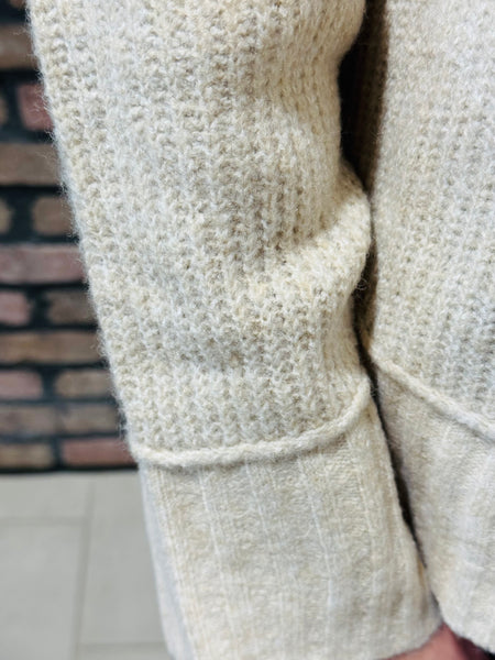 Split Hem Mock Neck Sweater - Khaki