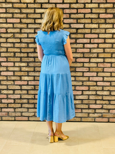 Smocked Tiered Dress - Cornflower Blue