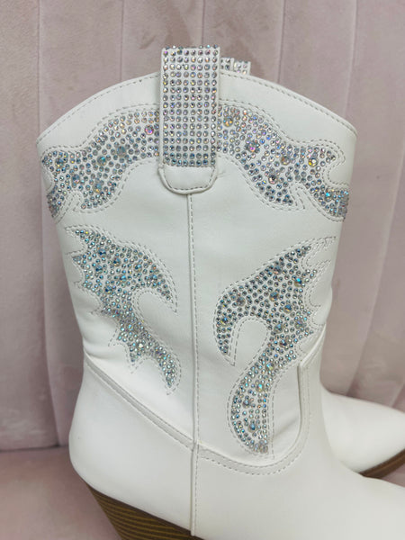 Rhinestone Western Boots - White