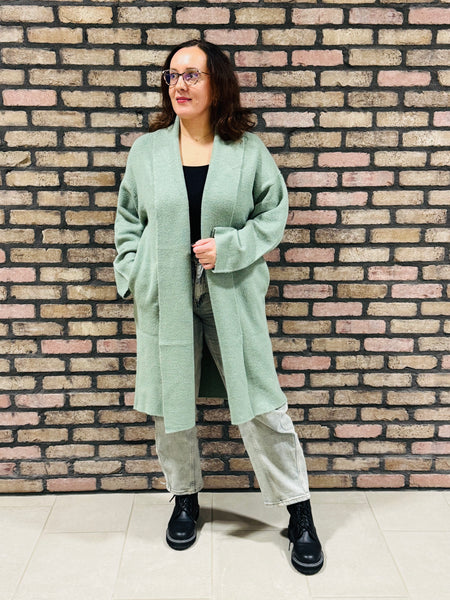 Long Open Duster Sweater - Sage Green