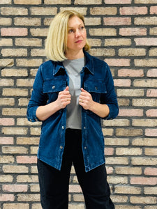 Cotton Blend Mineral Wash Shacket - Denim