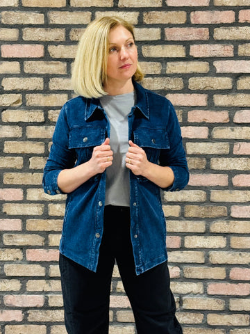 Cotton Blend Mineral Wash Shacket - Denim