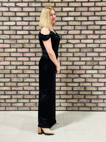 Cowl Neck Strap Maxi Dress - Black