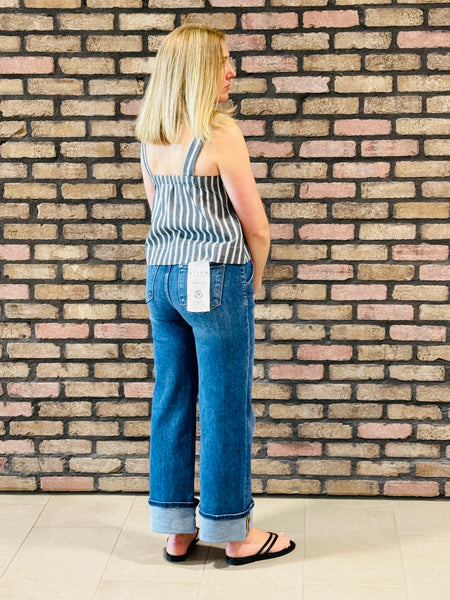 Striped Linen Cami Top - Navy