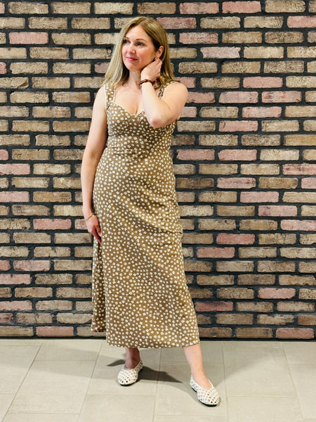 Sweetheart Neckline Midi Dress - Lt Brown