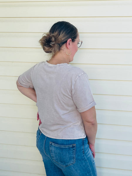 Acid Wash Roll-Cuff Tee - Ash Mocha